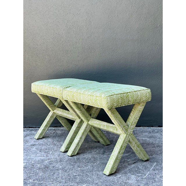 Vintage X Bench in Quadrille Alan Campbell “Zig Zag” For Sale - Image 11 of 12