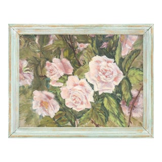American Pink Roses Oil on Canvas Panel, 20th Century For Sale