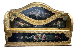 Mid 20th Century Italian Wooden Hand Painted Florentino Ink Writing Stationary Box Notes-Letters Box