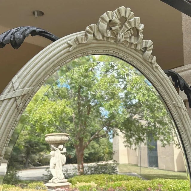 Early 20th Century Antique French Louis XVI Neoclassical Painted Oval Mirror For Sale - Image 5 of 12