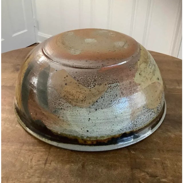 Late 20th Century Vintage Late 20th Century Studio Pottery Hand Thrown Glazed Centerpiece Bowl, Brown Colors Stamped Prins For Sale - Image 5 of 9