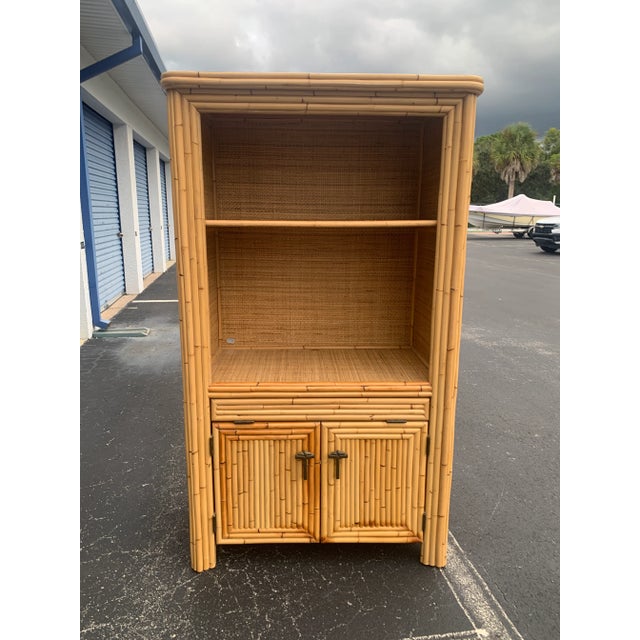 Vintage Split Reed Bamboo Coastal Cabinet For Sale - Image 11 of 11