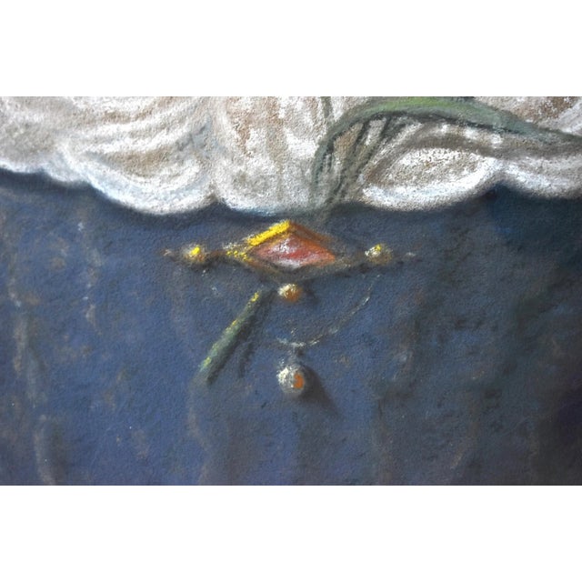 Cream C. 1750s French School Pastel Portrait of a Lady in Blue For Sale - Image 8 of 12
