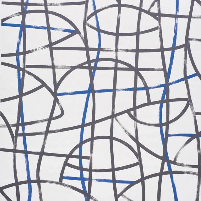 Schumacher Sample - Schumacher Abstratto Wallpaper in Black & Cobalt For Sale - Image 4 of 4