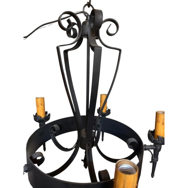 Antique Wrought Iron Chandelier With Botanical Torches For Sale - Image 9 of 9
