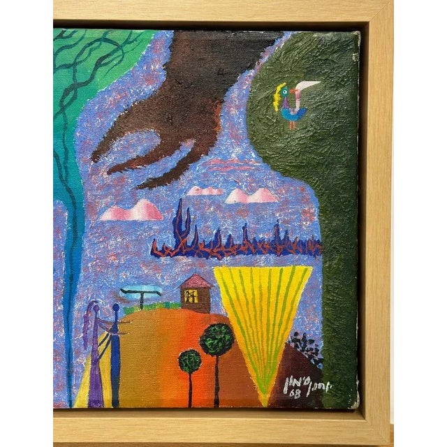 A lovely painting from 1968 titled "Mounting Passion" by the noted German born Israeli artist Yohanon Simon (1905-1976)....