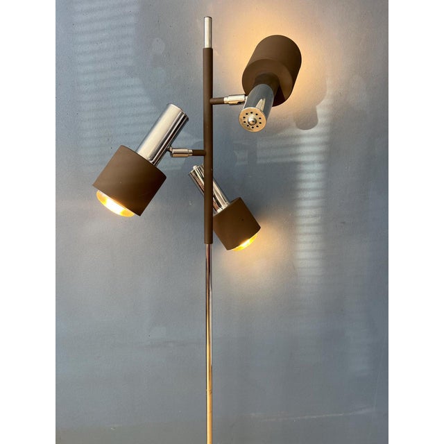Vintage Space Age Brown and Chrome Floor Lamp from Dijkstra For Sale - Image 3 of 11