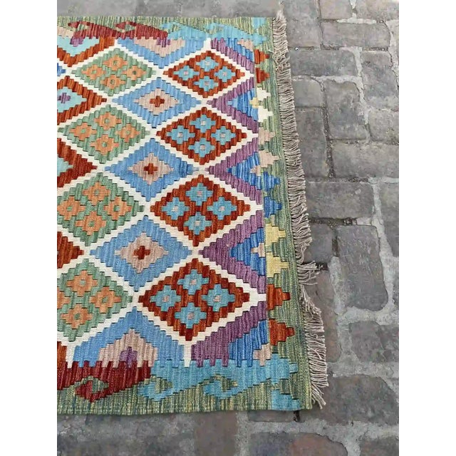 Handwoven Modern Geometric Kilim Rug For Sale - Image 4 of 11