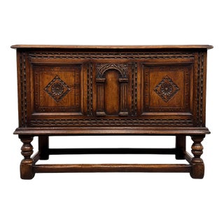 Antique English Oak Blanket Box, 1900s For Sale