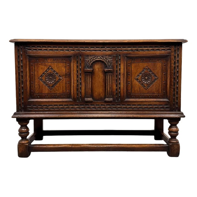 Antique English Oak Blanket Box, 1900s For Sale