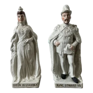 Large Antique Set of 2 Staffordshire Figures King Edward and Queen Alexandria