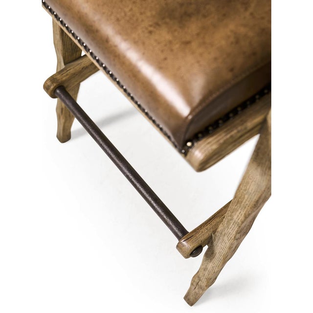 Brown Rustic Western Leather & Hide Bar Stool For Sale - Image 8 of 11