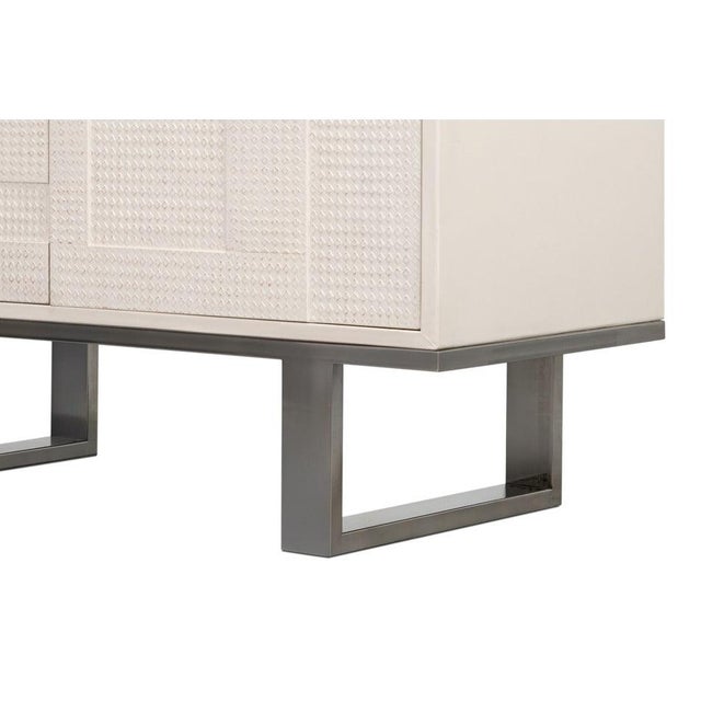 Modern Glam White Leather Credenza on Sled Base For Sale - Image 10 of 11
