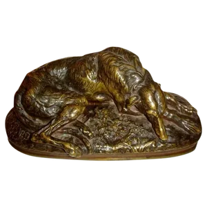 Vintage Bronze Resting Dog Sculpture