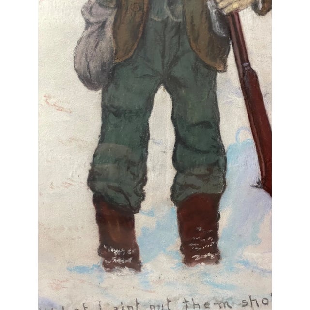 1940s Original Casey Man and Boy Hunting Snow Pastel Drawing Painting Folk Art For Sale In New York - Image 6 of 15