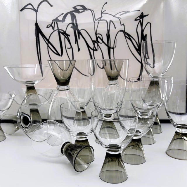 1960s Rosenthal Fortuna Smoke Crystal Glasses by Elsa Fischer-Treyden, Set of 16 For Sale In New York - Image 6 of 11