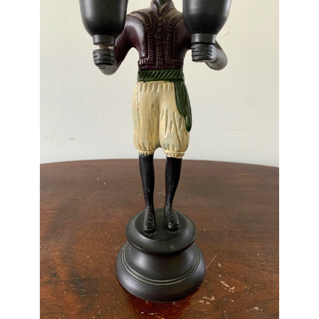 Bronze Pair of Vintage Painted Cast-Iron Figurative Double Candleholders For Sale - Image 8 of 12