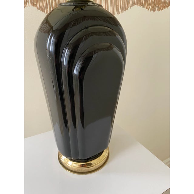 Vintage Art Deco Nouveau Black Table Lamp With Fringe Shade For Sale In Chicago - Image 6 of 8