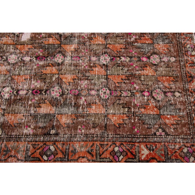 Textile Vintage Persian Handmade Brown Geometric Wool Rug For Sale - Image 7 of 11