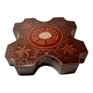 19th Century Qing Dynasty Chinese Eight Trigrams Polychrome Laquered Storage Box