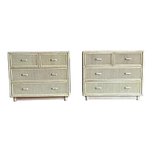 1980s Painted Coastal Split Reed / Rattan Chests - a Pair