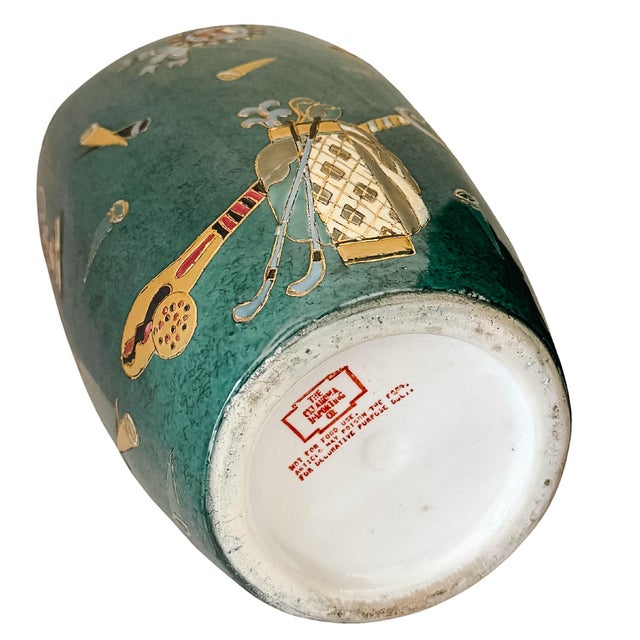 Vintage Golf Motifs Emerald Green Porcelain Vase For Sale - Image 9 of 10