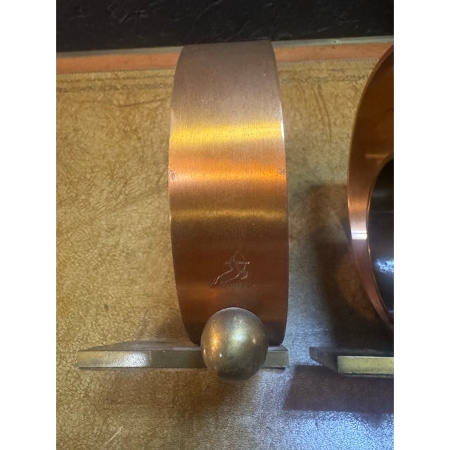 Metal 1940s Pair of Machine Age Art Deco Copper&brass Bookend by Walter Von Nessen For Sale - Image 7 of 8