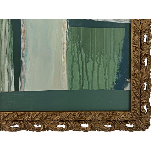 “Seahorse" Green Abstract Art in Vintage Frame, Transitional Living Room Art by JTS For Sale In Minneapolis - Image 6 of 10