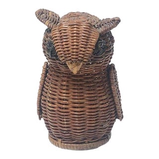 Wicker Owl Vintage Basket Planter For Sale