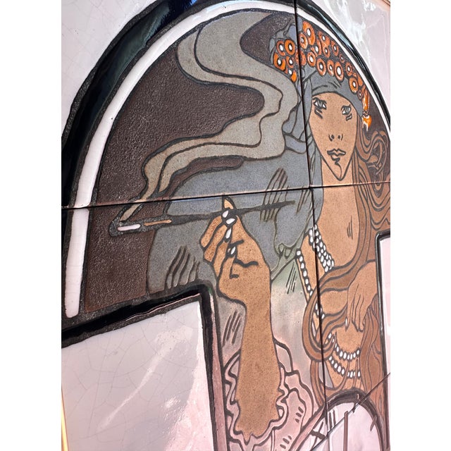 The Muse of Silent Look Alphonse Mucha in Glazed Ceramic Wall Clock, 1970s For Sale - Image 4 of 13