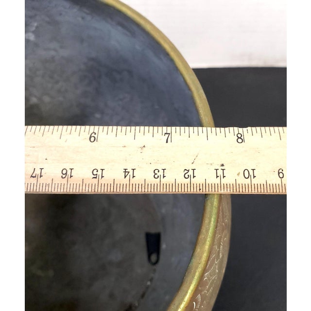 8" Vintage Hand-Chased Brass Cachepot Jardinere – Peony & Chrysanthemum Engravings For Sale - Image 14 of 15
