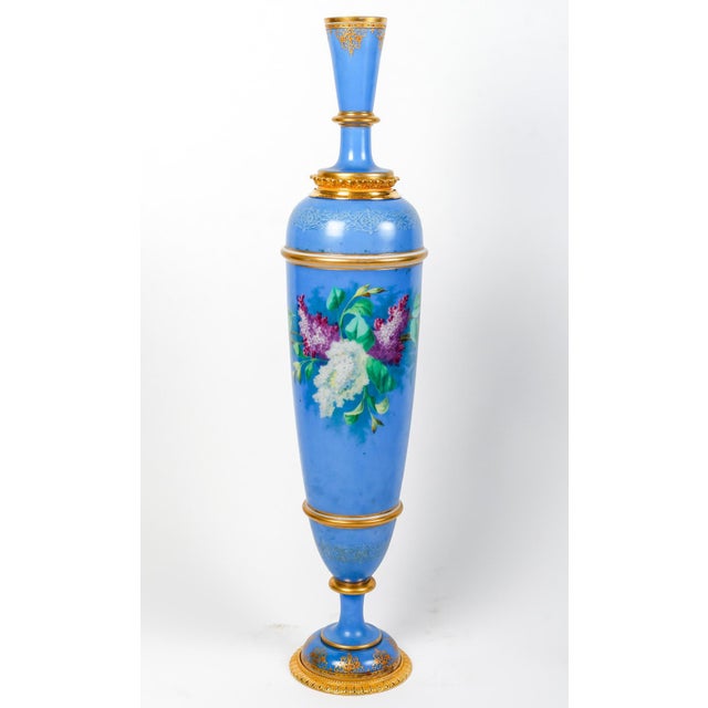 Large Napoleon III Baccarat Opaline Vase in Gilt Bronze Mount For Sale - Image 3 of 7