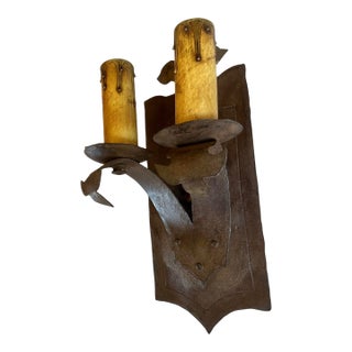 Forged and Tooled Iron Sconce in Original Patina, Circa 1920 For Sale
