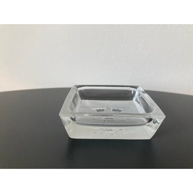 Mid-Century Modern Antique Swedish Clear Frosted Glass Crown Design Catchall Square Dish For Sale - Image 3 of 12