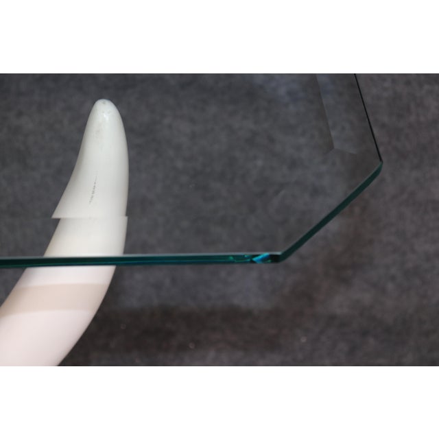 Maison Jansen Attributed Travertine Brass & Glass Tusk Style Console Table For Sale In Philadelphia - Image 6 of 10