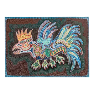 Menia Litvak, Israeli Folk Art Bright Colorful Naive Dragon Painting, 1979