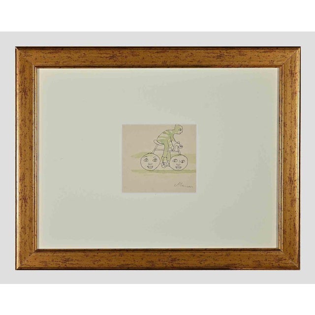 The biker is an original artwork realized in the half of 20th century by the artist Mino Maccari. Mixed colored china and...