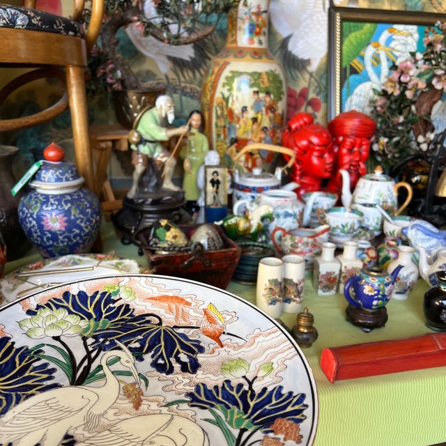 Vintage Asian Style Decorative Plate With Bird Accents For Sale In Atlanta - Image 6 of 6