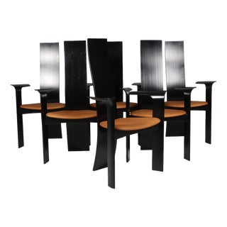 Danish Ebonized Arm Dining Chairs by Bob Og Dries Van Den Berghe, 1980s, Set of 6 For Sale