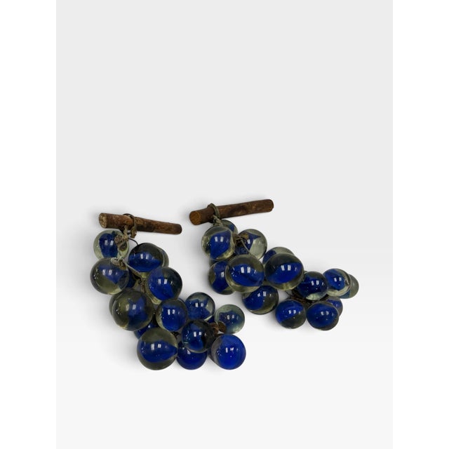 Vintage 1960s Mid-Century Blue Swirl Glass Marble Grape Clusters - A Pair For Sale - Image 4 of 6