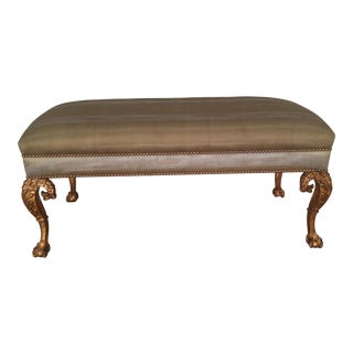 Upholstered Long Bench With Carved and Gilded Legs and Wide Silk Stripe - For Sale