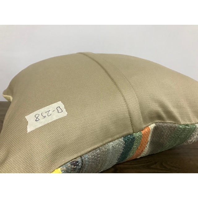1960s Vintage Striped Turkish Handmade Gray and Green Kilim Pillow Cover For Sale - Image 5 of 6