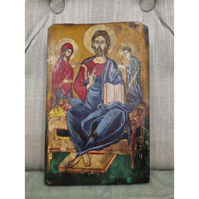 Vintage Icon Painted on Board, 1950s For Sale - Image 9 of 9