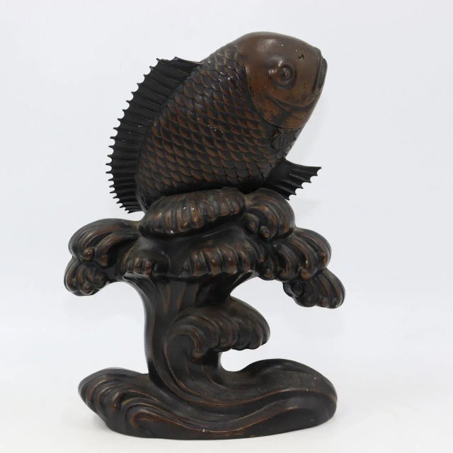 Meiji Early 1900s Japanese Bronze Fish Carp Sea Bream Koi Waves Sea on