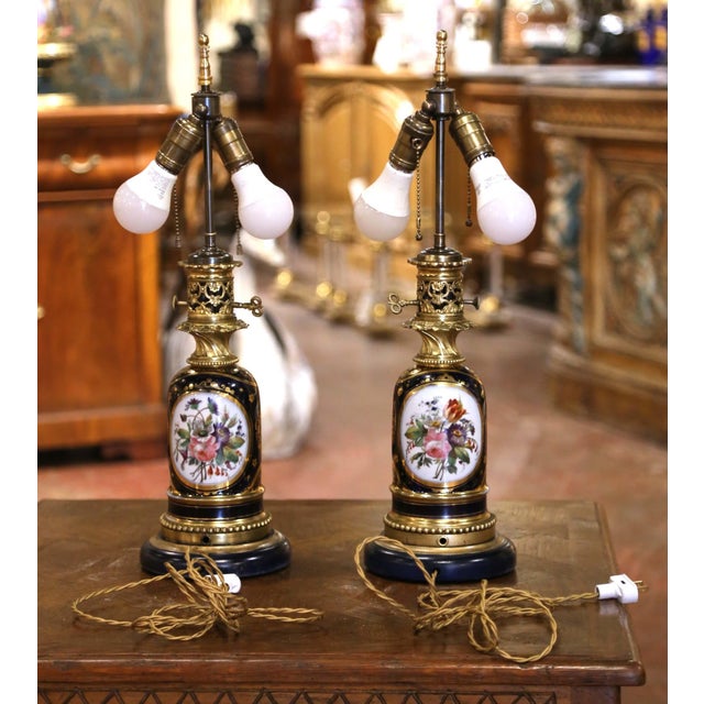 19th Century French Napoleon III Sèvres Porcelain Two-Light Lamps - a Pair For Sale - Image 9 of 10
