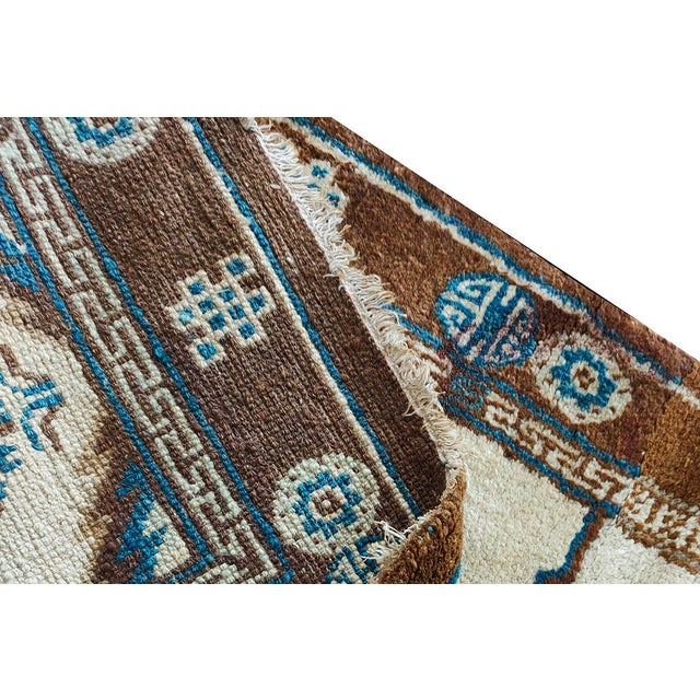 Textile 1940s Ivory Animal Geometric Antique Chinese Horse Cover Rug 1'9"x 4'4" Knotted Wool Carpet For Sale - Image 7 of 9