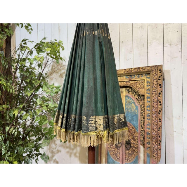 Indonesian Parasol in Wallpaper, Wood and Wool, 1950s For Sale - Image 5 of 14