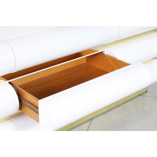 Vintage Italian Postmodern White Lacquer and Brass Dresser, 1980s For Sale - Image 10 of 11