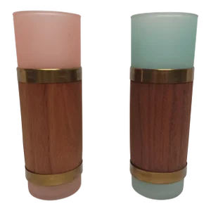 Vintage Siesta Ware Walnut & Brass Accented Glasses - a Pair