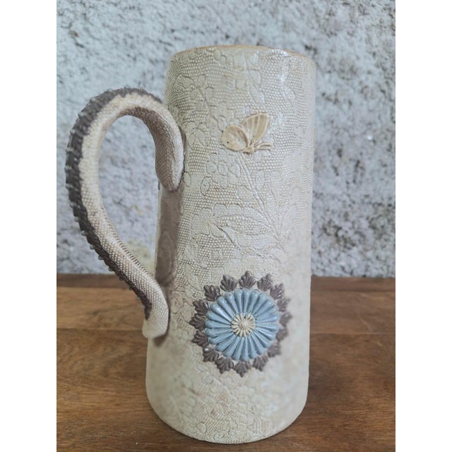 Silicon Ware Pitcher with Embossed Floral Decor from Doulton & Slaters, 1884 For Sale - Image 6 of 10